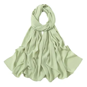 Solid color chiffon hijab scarf light green elegant Muslim head cover lightweight breathable women