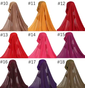 Solid color polyester jersey hijab cap integrated long scarf for women, multi-color option.