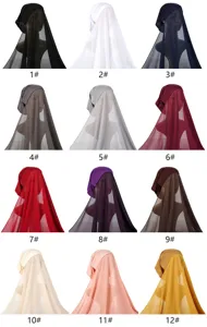 Ensemble hijab en mousseline unie, voile et foulard tout-en-un pratique, 12 coloris disponibles.