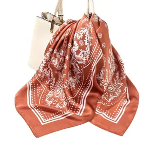 Retro paisley square silk scarf, elegant workplace decorative neckerchief for women.