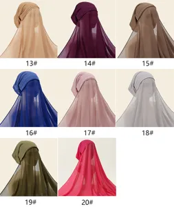 Ensemble hijab musulman en mousseline de perles unie avec voile et écharpe longue