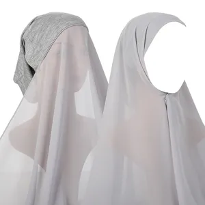 Détails de l'ensemble hijab en mousseline unie, voile châle calotte tout en un.