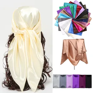 Women Fashion Satin Square Scarf Solid Color Elegant Silk Feel Hair Bandana Versatile Neck Scarf Head Wrap For Daily Wear