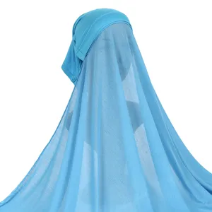 Women's Polyester Hijab Scarf And Cap Integrated Set Solid Color Muslim Headwear Daily Casual Long Wrap Head Cover