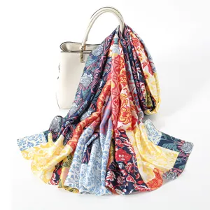 Luxury silk-like satin printed long scarf elegant women sun protection shawl fashion hijab