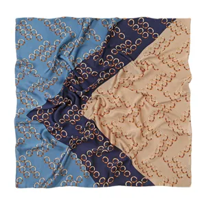 Elegant geometric chain print satin silk square scarf for women, chic fashion accessory.