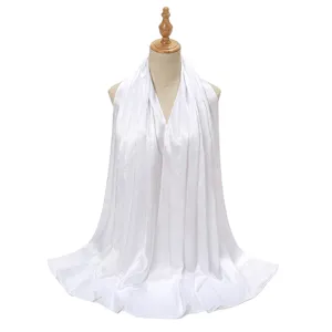 Elegant smooth satin long scarf and hijab shawl for women, exquisite pleated design and soft texture.