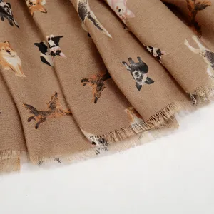 Écharpe à franges imprimée chiot dessin animé automne hiver doux mode foulard chaud