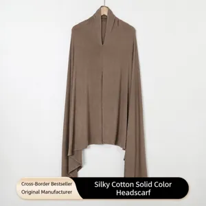 Women Muslim Hijab Headscarf Mercerized Cotton Solid Color Convenience Slip On Head Wrap Versatile Casual Scarf
