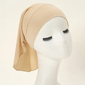 Solid color undercap hijab cap for women, soft stretch fabric basic inner cap detail.