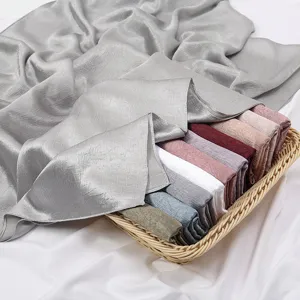 Women Satin Long Scarf Solid Color Pleated Hijab Shawl Elegant Soft Headscarf For Daily Wear And Travel
