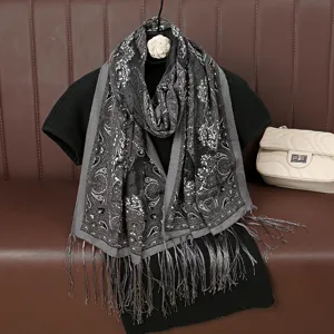 Women Summer Thin Lace Scarf Hollow Burnout Shawl Ethnic Tassels Breathable Polyester Scarf Fashion Neck Wrap