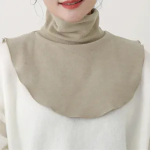 Detailed close-up of khaki fleece detachable turtleneck fake collar for women winter warmth.