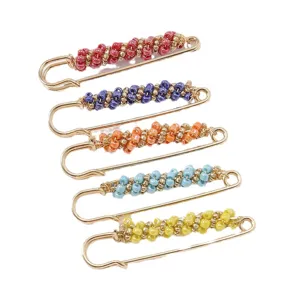 Colorful beaded safety pins brooch set decorative waist cincher for women clothes apparel