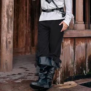 Renaissance medieval style black loose lace-up cropped pants, perfect costume detail view.