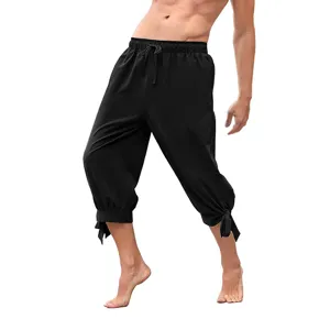 Men's Renaissance Medieval Retro Drawstring Loose Knee Length Shorts Black Costume