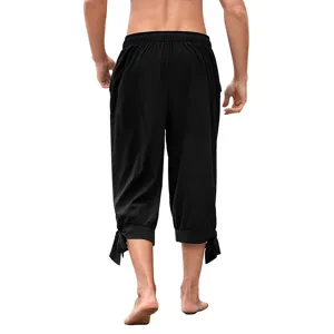 Men's vintage Renaissance loose cropped pants medieval knee length lace up black shorts