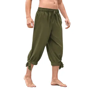 Men's Renaissance Medieval Loose Lace-Up Cropped Pants Half-Length Trousers Detail