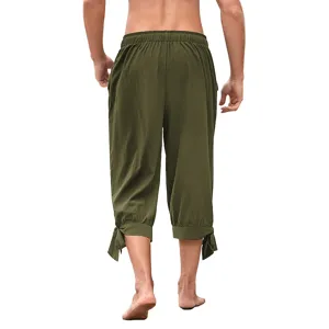 Vintage renaissance loose cropped trousers for men medieval lacing knee length pants detail