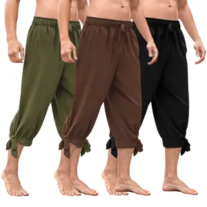 Men's Vintage Renaissance Medieval Casual Drawstring Loose Knee Length Shorts Elastic Waist Party Costume Shorts