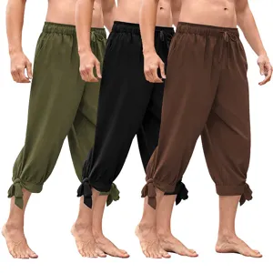 Men's medieval renaissance loose cropped pants with lace-up cuffs and elastic waist.