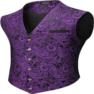Heren vintage paisley pak vest slim fit enkelgesloten revers gilet voor huwelijk.