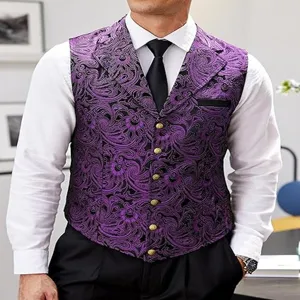 Heren vintage paars paisley pak vest waistcoat middeleeuws kostuum kleding mooi detail