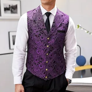 Heren Middeleeuws Vintage Jacquard Vest Mouwloos Slim Fit Goth Steampunk Kostuum Voor Halloween Feest