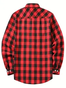Classic red and black plaid flannel long sleeve button down shirt for men everyday wear.