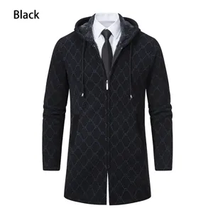 Heren lang capuchon gebreid vest trui jas casual mode herfst bovenkleding zwart stijl