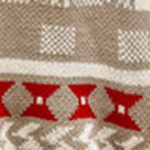 Close-up detailed view of autumn knitwear sweater fabric with classic geometric pattern.