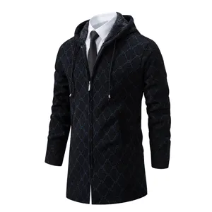 Heren half-lang gebreid vest met capuchon, casual stijlvolle herfst bovenkleding jas.