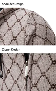 Heren gebreid vest detailweergave met stijlvol ruitpatroon en handige metalen ritssluiting.