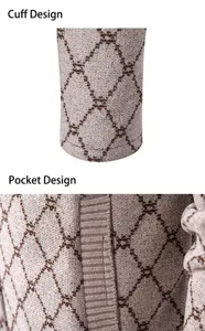 Gedetailleerd overzicht van heren gebreid vest met stijlvolle geometrische patroon manchetten.