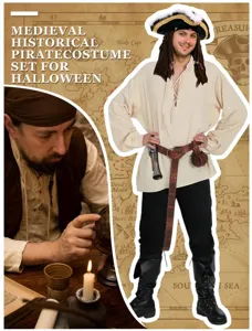 Set costume da pirata storico medievale da uomo, perfetto vestito cosplay Halloween.