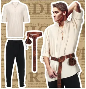 Costume Rinascimentale Uomo Medievale Set 4 Pezzi Camicia Pirata Pantaloni Halloween