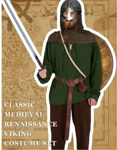 Costume Medievale Rinascimentale Viking Uomo Set Halloween Camicia Pantaloni Pirata