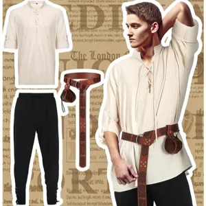 Set costume pirata medievale rinascimentale da uomo in 4 pezzi con camicia e pantaloni