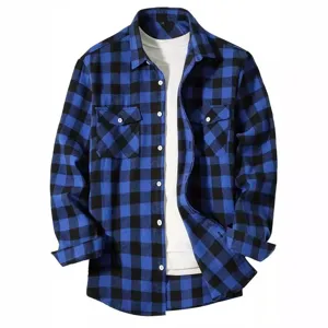 Men's Casual Flannel Plaid Long Sleeve Shirt Loose Fit Retro Check Button Down Top With Double Chest Pockets For Teenagers