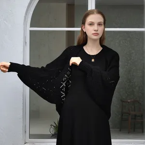 Femmes noir tricoté bolero gilet ouvert devant diamant creux élégant châle pour robe