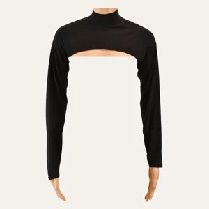 Black mock neck arm sleeves women elastic bolero shrug base layer solid color top detail
