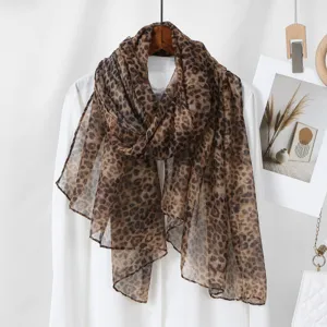 Women's Fashion Leopard Print Voile Scarf Elegant Lightweight Sunscreen Long Neck Scarf