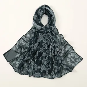 Chiffon digital printed long scarf for women, stylish dot pattern ethnic headscarf main view.