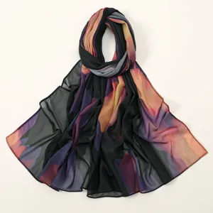 Black gradient printed chiffon scarf, lightweight long shawl for women hijab daily wear