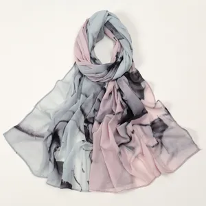 Women lightweight chiffon digital print long scarf abstract ink fashion Muslim hijab shawl