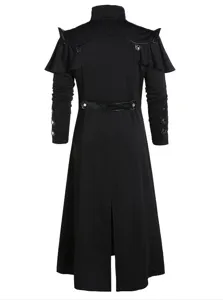 Men's Medieval Renaissance Punk Long Trench Coat Gothic Vintage Wool Blend Outerwear Stage Costume