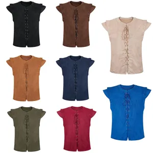 Medieval renaissance lace up suede vest sleeveless top costume details and variant color choices.