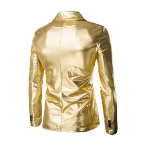 Heren metalliek gouden blazer slim fit casual kostuumjasje stijlvolle bovenkleding
