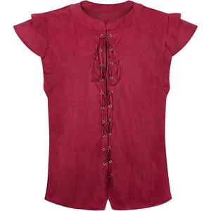 Renaissance pirate faux suede vest medieval sleeveless lace up costume top for women