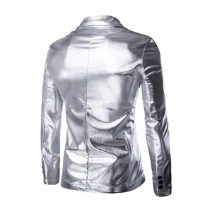 Heren metallic zilveren kostuumjas slim fit casual blazer stijlvolle bovenkleding voor feest